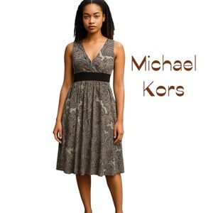 Michael Kors Cream Brown Pink Paisley Dress Size XS